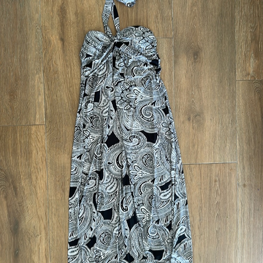 Elegant Black and White Paisley Dress